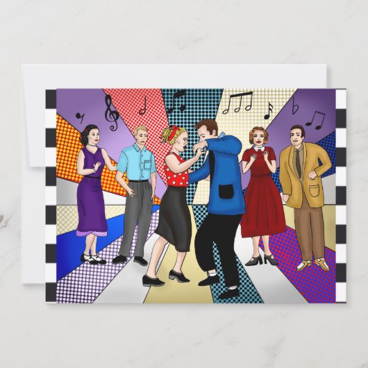 レトロフィフティーズをテーマにした誕生日 招待状 (正面)