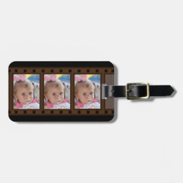 レトロフィルムストリップ最大3ポートレートの写真をブラック ラゲッジタグ