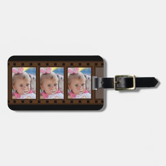 レトロフィルムストリップ最大3ポートレートの写真をブラック ラゲッジタグ (正面横)