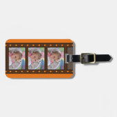 レトロフィルムストリップ最大3枚のオレンジの写真 ラゲッジタグ (正面横)