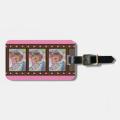 レトロフィルムストリップ最大3枚のピンクの写真 ラゲッジタグ (正面横)