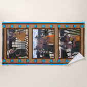 レトロフィルムストリップ最大3枚のフォトブルーを追加 ビーチタオル (正面)