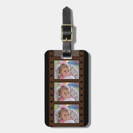 レトロフィルムストリップ最大3枚の黒い写真 ラゲッジタグ (正面縦)