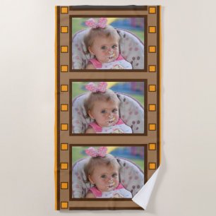 レトロフィルムストリップ 写真3枚まで オレンジ ビーチタオル