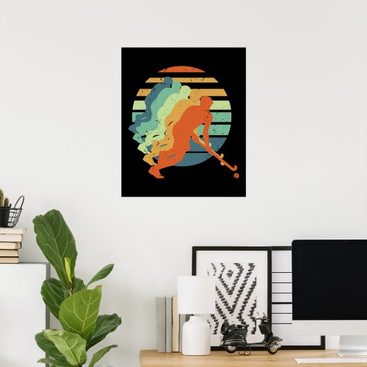 レトロフィールドホッケーゲーム選手、フィールドホッケースポーツ ポスター (ホームオフィス)