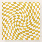 レトロフェイクゴールドフォイルのチェック反ったチェッカー ガラスコースター (正面)