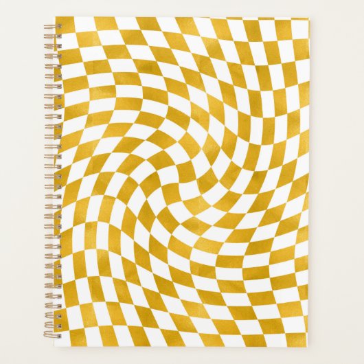 レトロフェイクゴールドフォイルのチェック反ったチェッカー プランナー手帳 (正面)