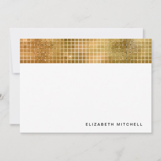 レトロフェイク金ゴールドディスコボール鏡 |モノグラム ノートカード (正面)