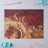 レトロフェイク金ゴールドビクトリアンオーナメントブルゴーニュバラ 薄葉紙 (クラフト)