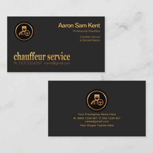 レトロフェイク金ゴールド運転手サービス看板 名刺 (正面/裏面)