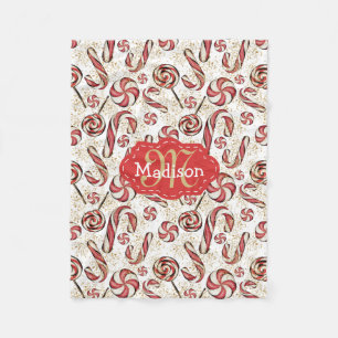 レトロフェスティバルおもしろいキャンディキャンズパターンベビー名 フリースブランケット