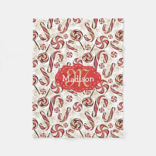 レトロフェスティバルおもしろいキャンディキャンズパターンベビー名 フリースブランケット (正面)