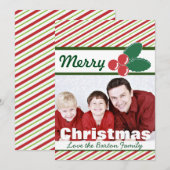 レトロフェスティバルストライプとホリーカスタム写真 シーズンカード (正面/裏面)