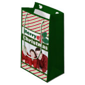 レトロフェスティバルストライプとホリーカスタム写真 スモールペーパーバッグ (正面アングル)