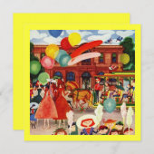 レトロフェスティバルパーティーインアウトドアピクニック招待状 招待状 (正面/裏面)