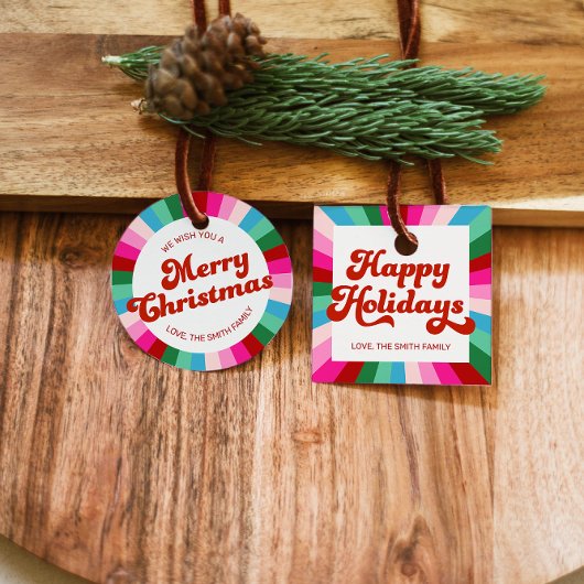 レトロフェスティバルレインボーピンククリスマスホリデーギフト フェイバータグ