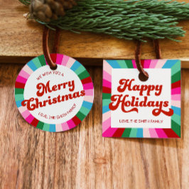 レトロフェスティバルレインボーピンククリスマスホリデーギフト フェイバータグ