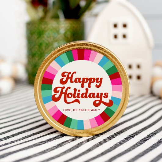 レトロフェスティバルレインボーピンククリスマスホリデーギフト ラウンドシール