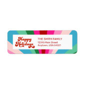 レトロフェスティバルレインボーピンククリスマスホリデー ラベル (正面)