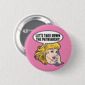 レトロフェミおもしろいニストポップ・アートのアートアンチ家父長制ピンク 缶バッジ (正面&裏面)