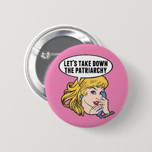レトロフェミおもしろいニストポップ・アートのアートアンチ家父長制ピンク 缶バッジ (正面&裏面)