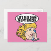レトロフェミおもしろいニストポップ・アートのアートガールピンク政治 ポストカード (正面/裏面)