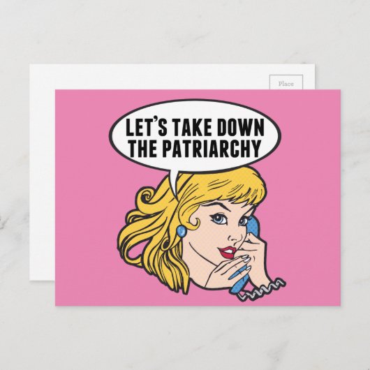 レトロフェミおもしろいニストポップ・アートのアートガールピンク政治 ポストカード (正面/裏面)
