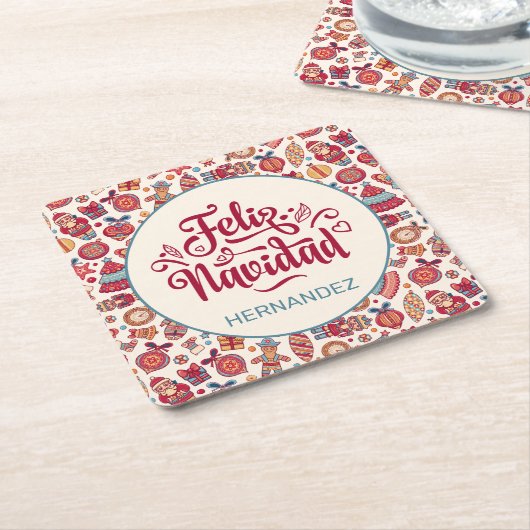 レトロフェリズナビドパーソナライズされたド スクエアペーパーコースター (アングル)