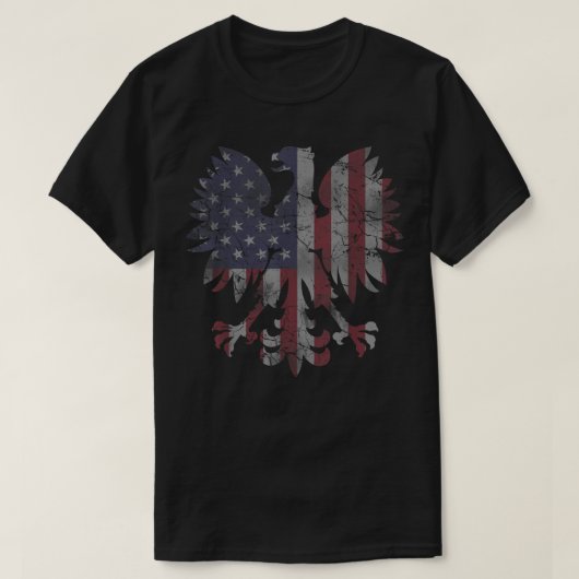 レトロフェードポーランドアメリカンフラッグイーグル伝統メンズ Tシャツ (デザイン正面)