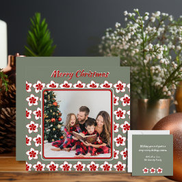 レトロフォトクリスマスレッドホワイトとグリーンフラワー