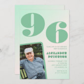 レトロフォトグリーングラディエントマン96歳の誕生日 招待状 (正面/裏面)