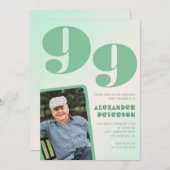 レトロフォトグリーングラディエントマン99歳の誕生日 招待状 (正面/裏面)