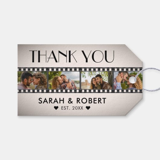 レトロフォトコラージフィルムストリップありがとうござ結婚う ギフトタグ (正面(横))