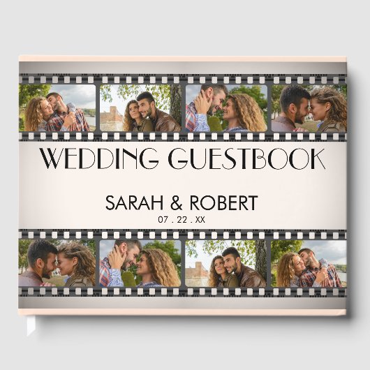レトロフォトコラージフィルムストリップ結婚ズ ゲストブック (正面)