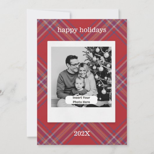 レトロフォトスタイルプレイドパーソナライズされたクリスマス シーズンカード (正面)