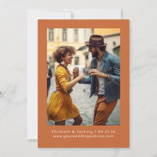 レトロフォトタイポグラフィ燃えたオレンジ日付を保存 セーブザデート (裏面)