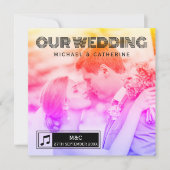 レトロフォトビニールレコード音楽結婚プレーヤー 招待状 (正面)