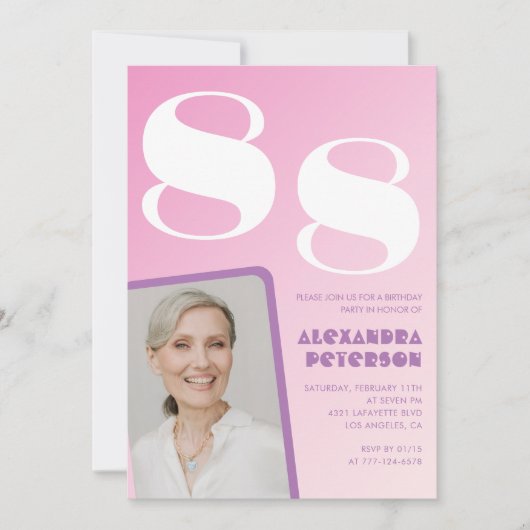 レトロフォトピンク88歳の誕生日 招待状 (正面)