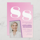 レトロフォトピンク88歳の誕生日 招待状 (正面/裏面)