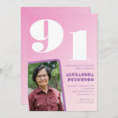 レトロフォトピンク91歳の誕生日 招待状 (正面/裏面)