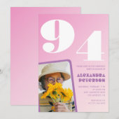 レトロフォトピンク94歳の誕生日 招待状 (正面/裏面)