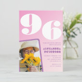 レトロフォトピンク96歳の誕生日 招待状 (スタンド正面)