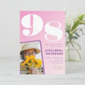 レトロフォトピンク98歳の誕生日 招待状 (スタンド正面)