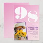 レトロフォトピンク98歳の誕生日 招待状 (正面/裏面)