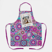 レトロフォトフレームファンキー（花あり） – ピンク紫 エプロン (正面)