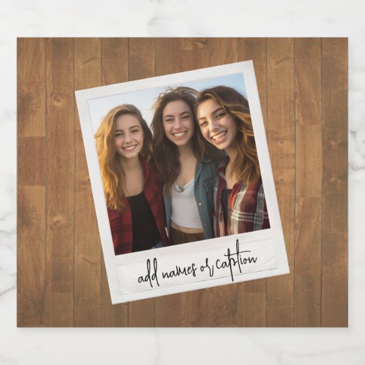 レトロフォトフレーム – 木目素朴付き正方形 ビールラベル (シングルラベル)