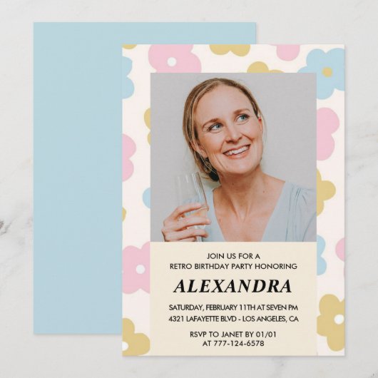 レトロフォトフローラルパターン41歳 招待状 (正面/裏面)