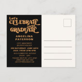 レトロフォトブラック&テラコッタ大学院パーティー インビテーションポストカード (裏面)