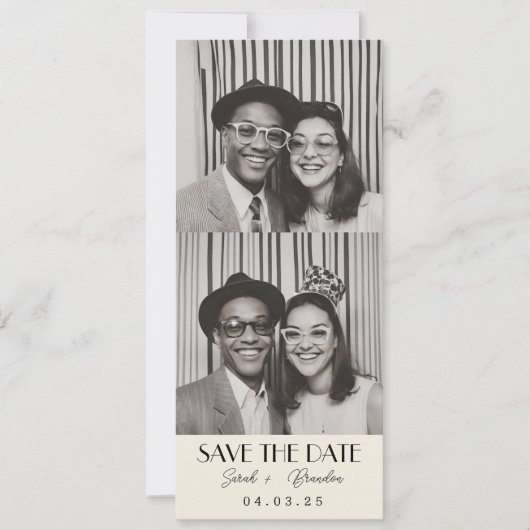 レトロフォトブースタイポグラフィQrcode日付を保存 招待状 (正面)