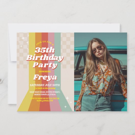 レトロフォト誕生日60s 70s 80sヴィンテージパーティー 招待状 (正面)